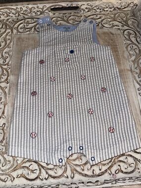 Little Me Light Blue Baby Romper - Striped Detail